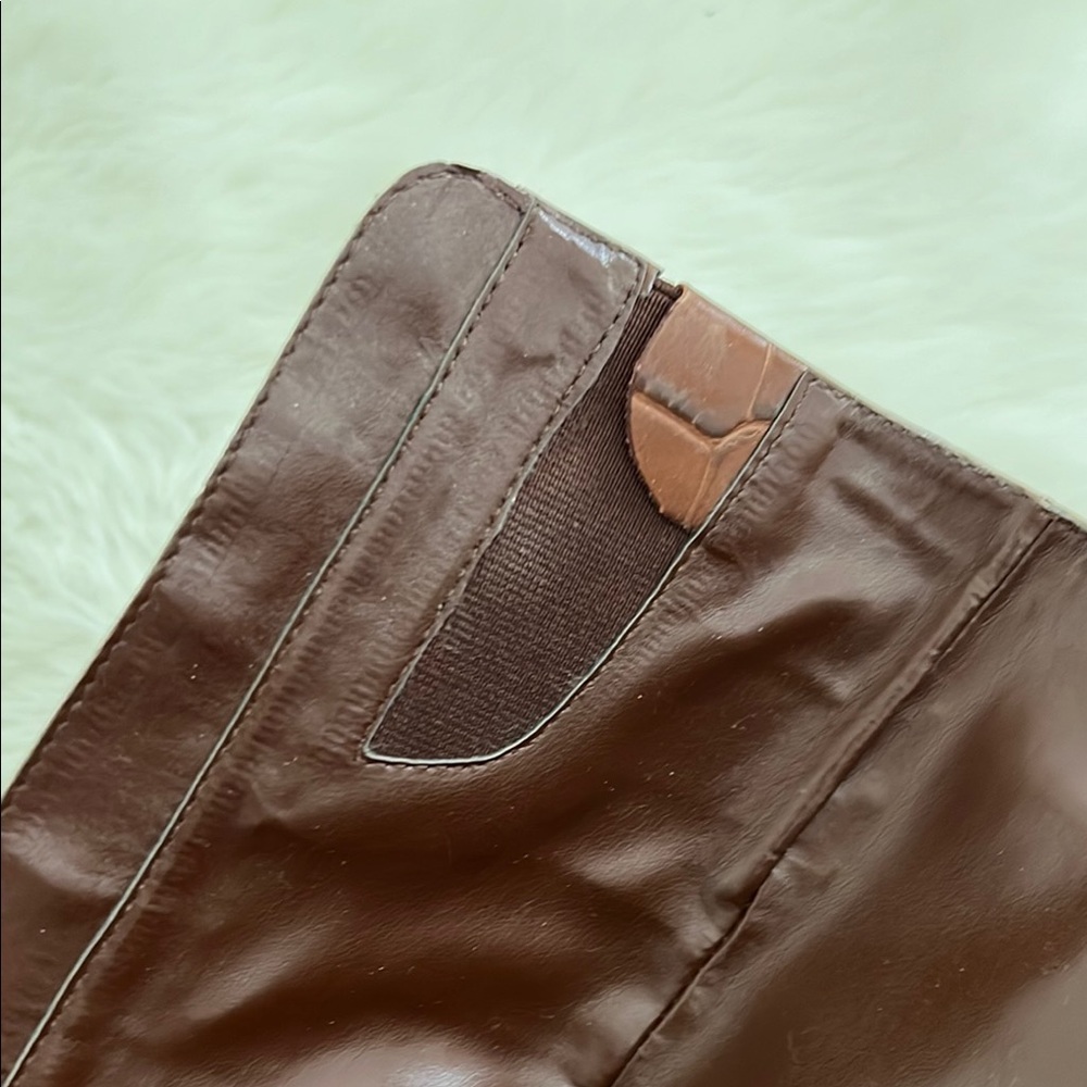 Lauren Ralph Lauren Elegant Brown Crocodile-Embossed Knee-High Boots - Picture 10 of 11